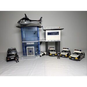 Playmobil Police Station, 3 Cars, Swat, Motorcycle, Helicopter.  RARE RETIRED